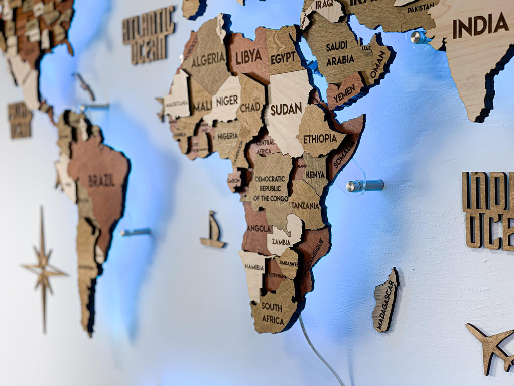 LED 3D Wooden Multilayer world map color Memphis — buy | FACTURA