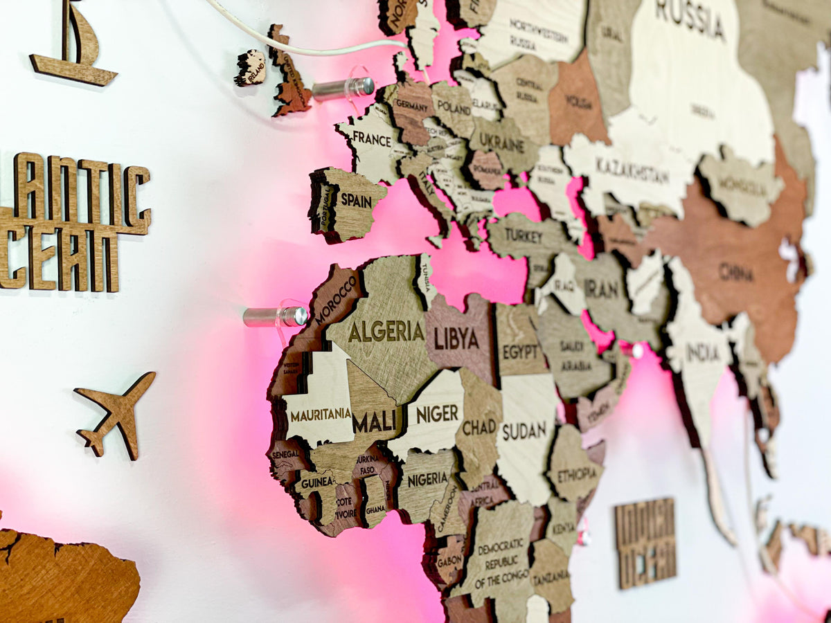 LED 3D Wooden Multilayer world map color Memphis — buy | FACTURA