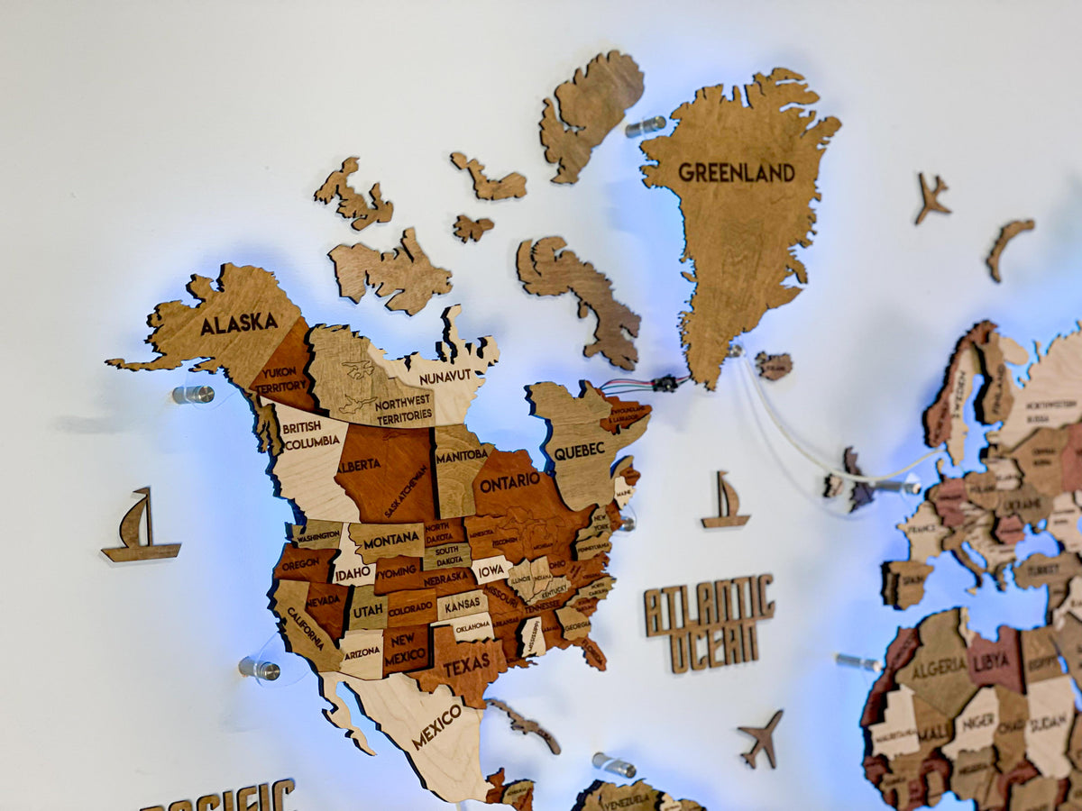 LED 3D Wooden Multilayer world map color Memphis — buy | FACTURA