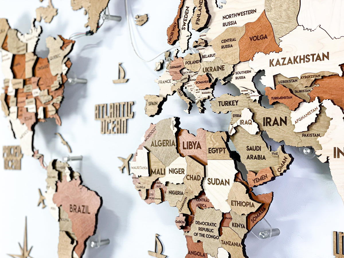 LED 3D Wooden Multilayer world map color Memphis — buy | FACTURA