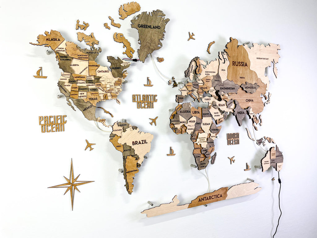 LED 3D Wooden Multilayer world map color Wonder — buy | FACTURA