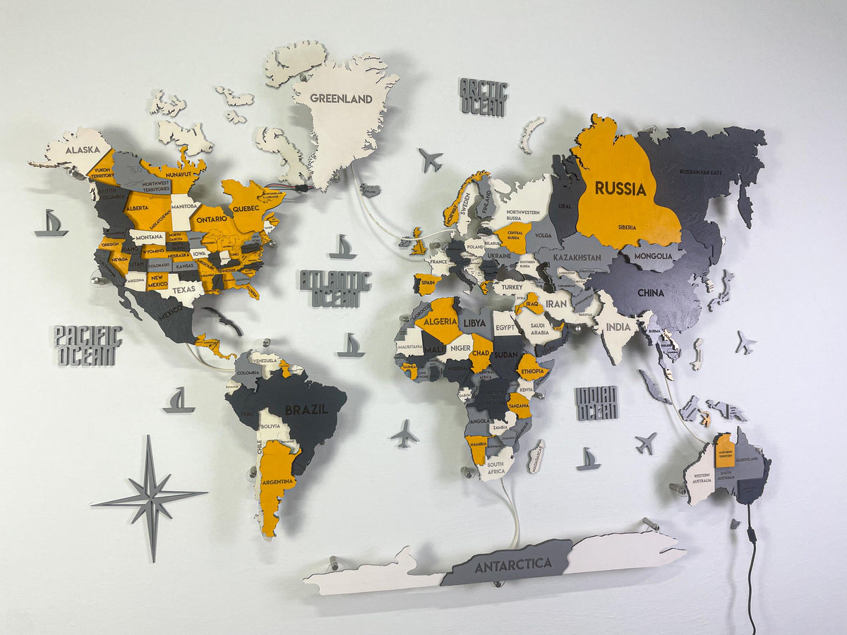 LED 3D Wooden Multilayer world map color Urban — buy | FACTURA