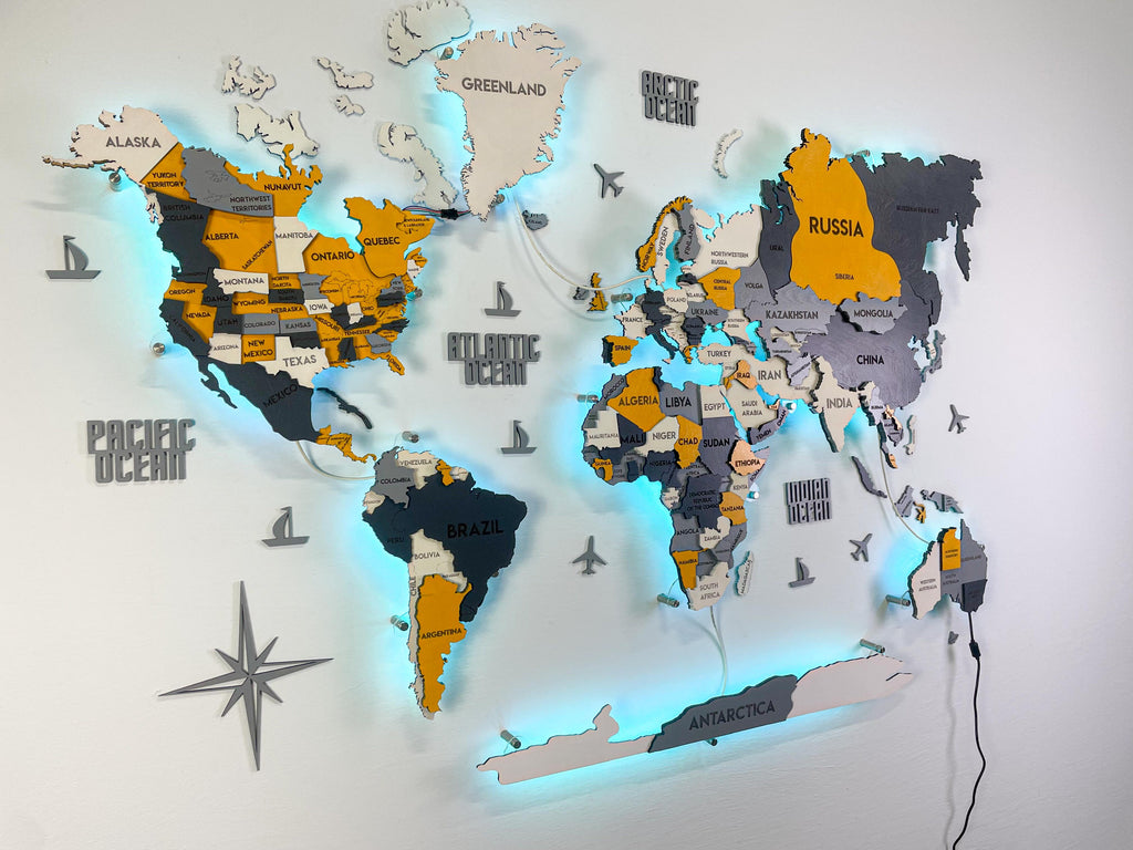 LED 3D Wooden Multilayer world map color Urban — buy | FACTURA