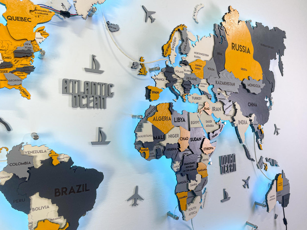 LED 3D Wooden Multilayer world map color Urban — buy | FACTURA