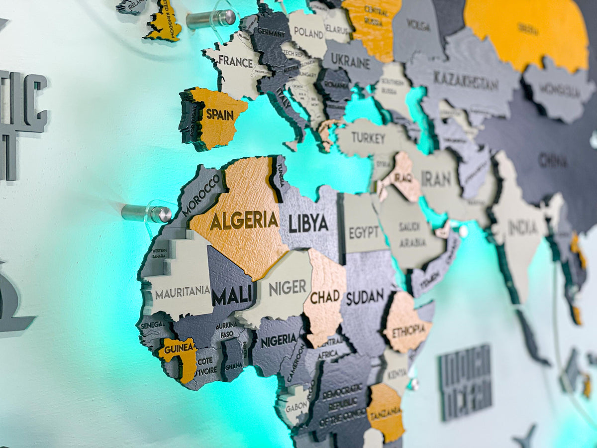 LED 3D Wooden Multilayer world map color Urban — buy | FACTURA
