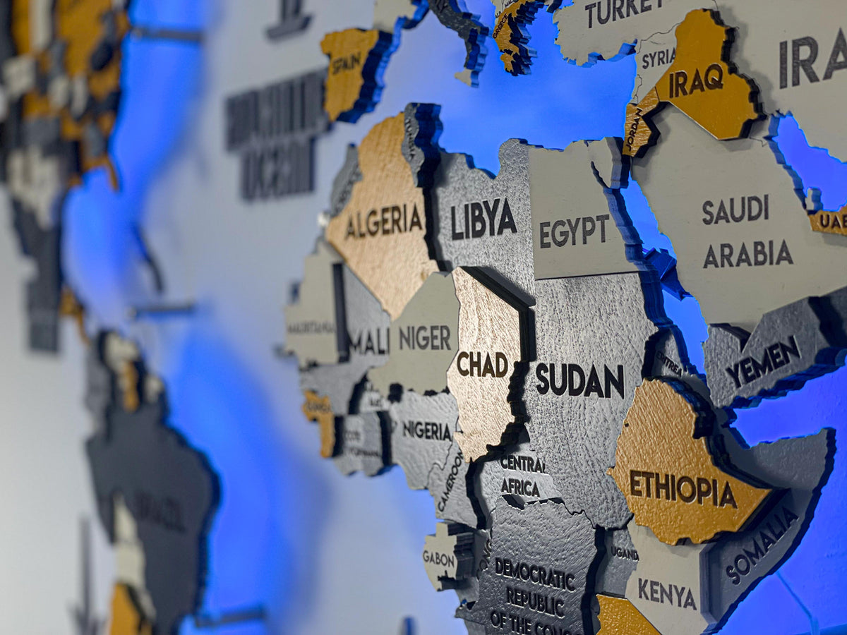 LED 3D Wooden Multilayer world map color Urban — buy | FACTURA