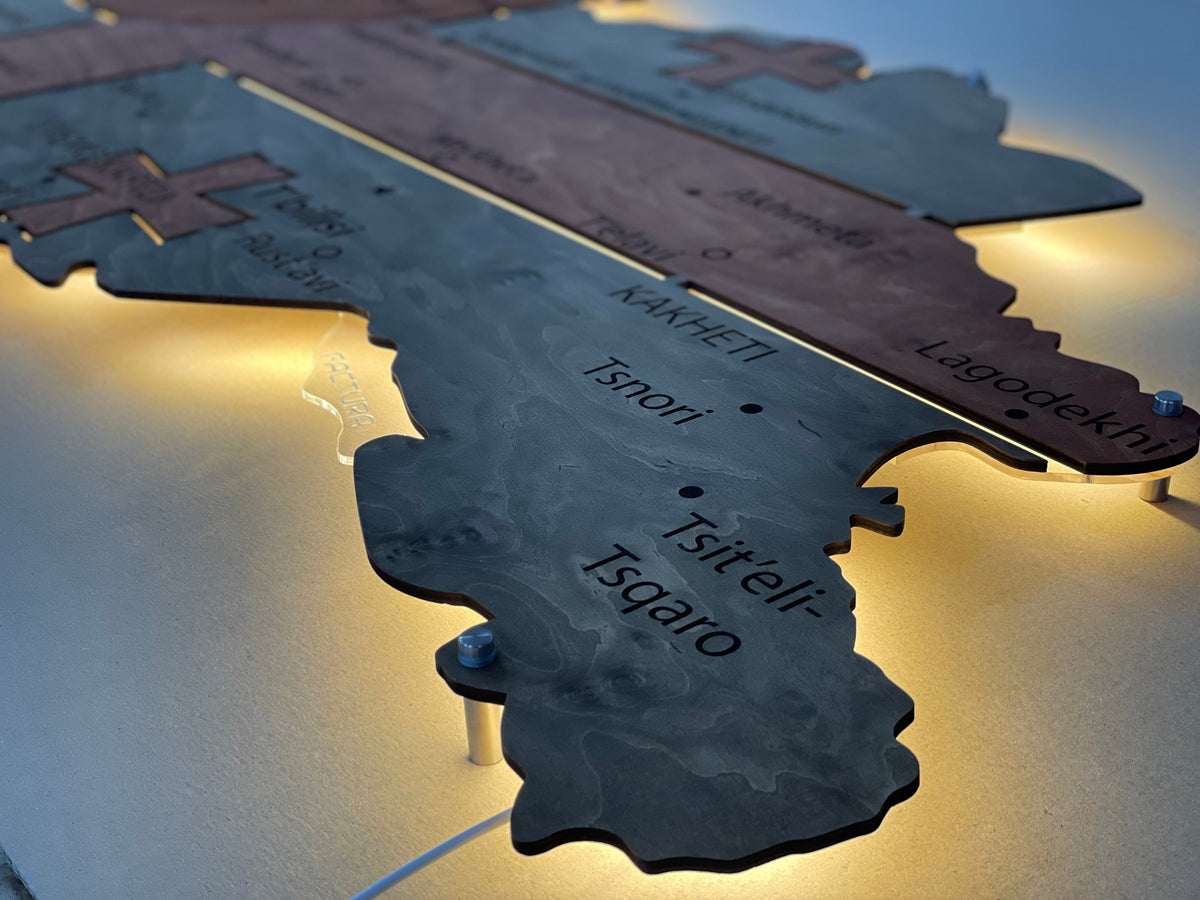 Georgia LED map on acrylic glass with backlighting between regions color Flag — buy | FACTURA