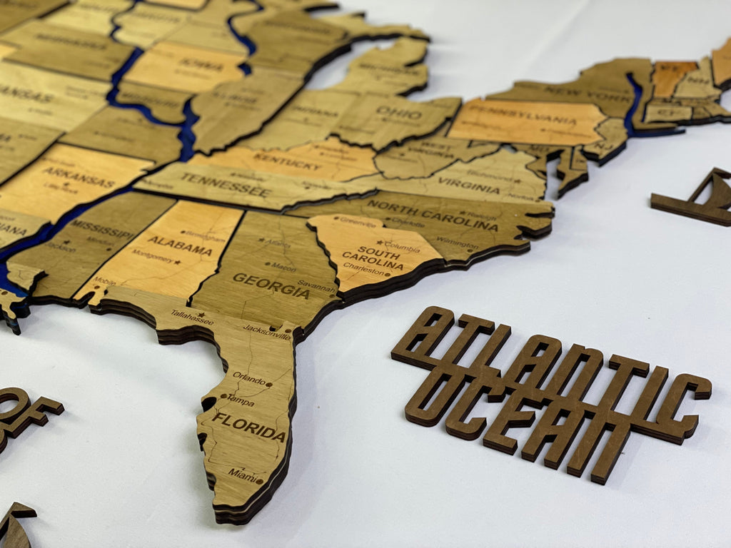 Wooden USA Map – With Rivers, color Light Tree — buy | FACTURA