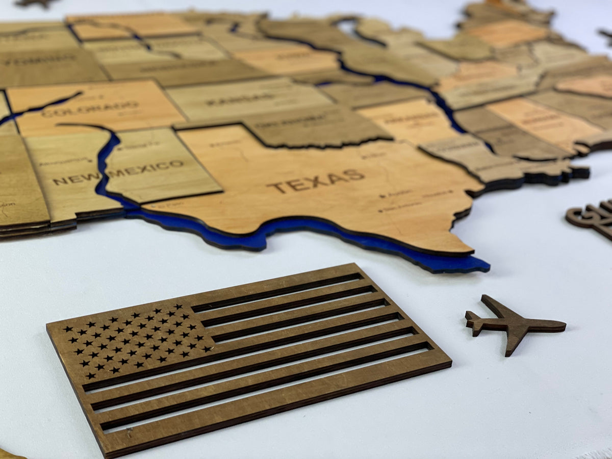 Wooden USA Map – With Rivers, color Light Tree — buy | FACTURA