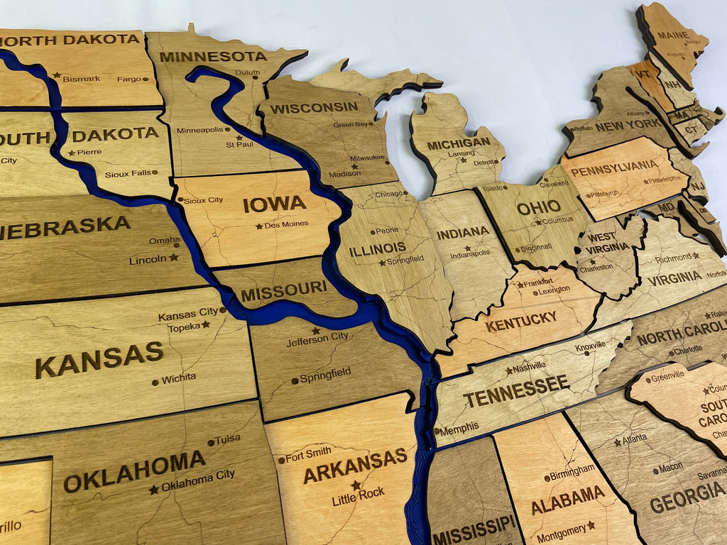 Wooden USA Map – With Rivers, color Light Tree — buy | FACTURA