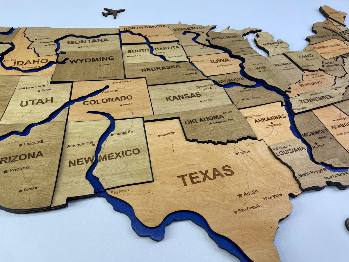 Wooden USA Map – With Rivers, color Light Tree — buy | FACTURA