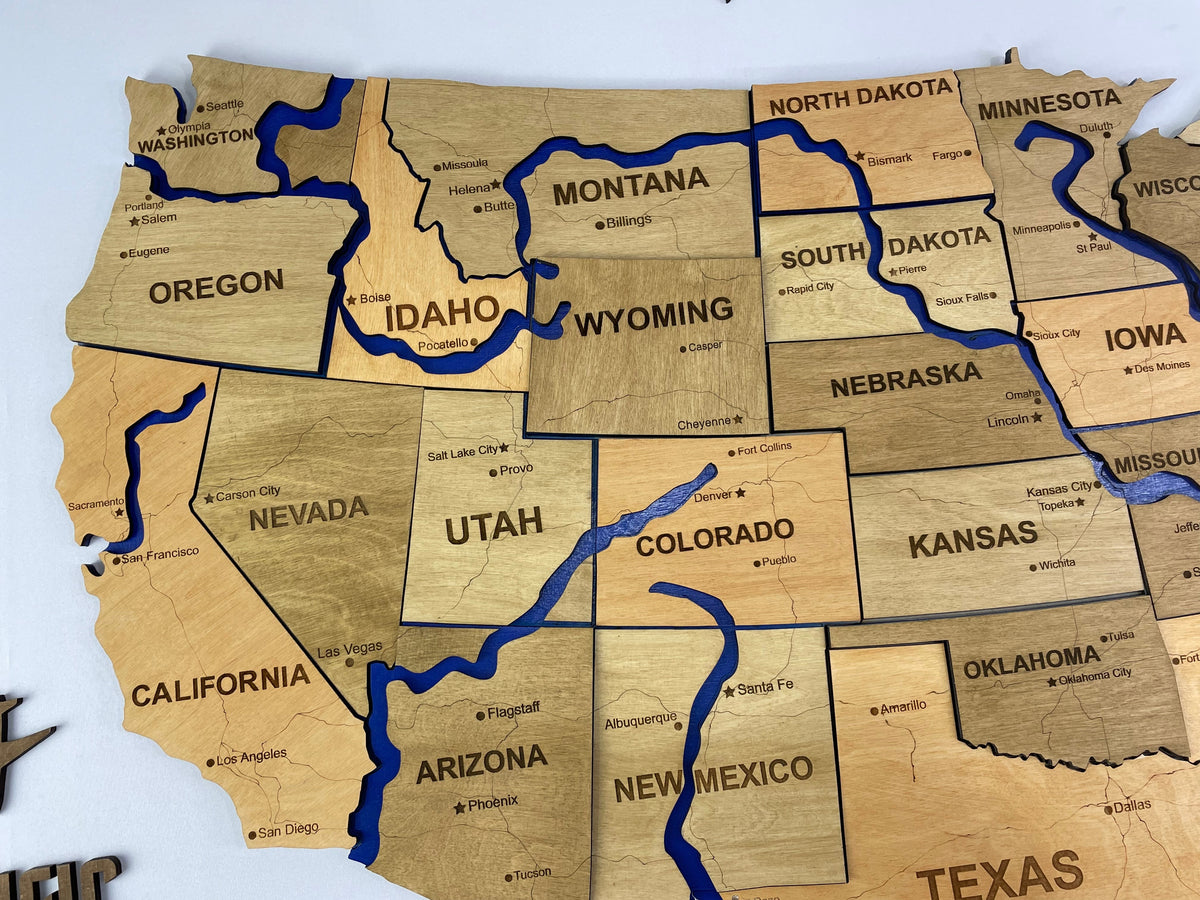 Wooden USA Map – With Rivers, color Light Tree — buy | FACTURA
