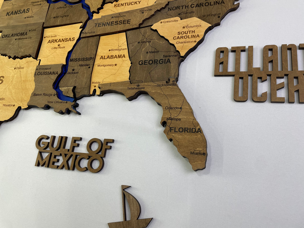 Wooden USA Map – With Rivers, color Elis — buy | FACTURA