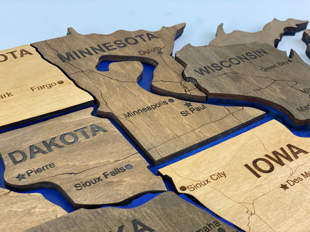 Wooden USA Map – With Rivers, color Elis — buy | FACTURA