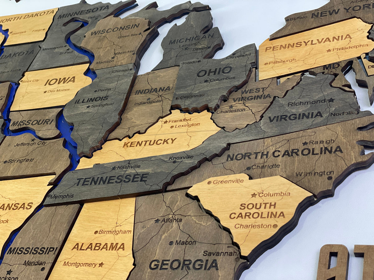 Wooden USA Map – With Rivers, color Brut — buy | FACTURA