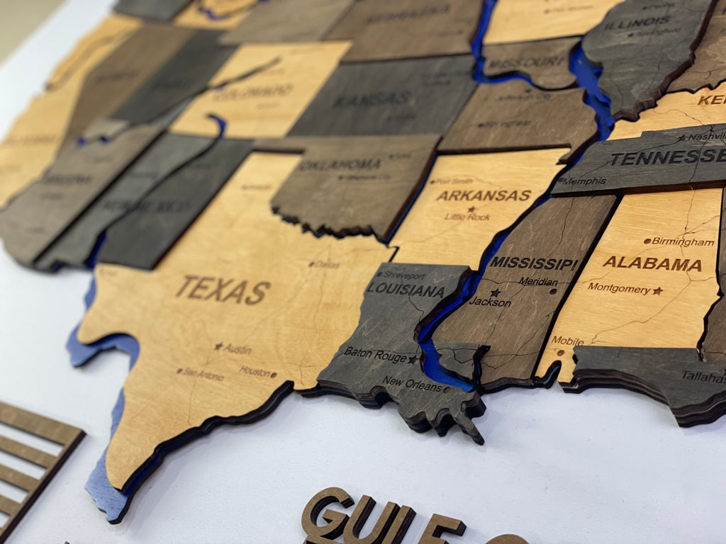 Wooden USA Map – With Rivers, color Brut — buy | FACTURA
