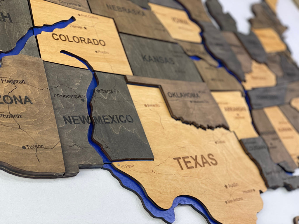 Wooden USA Map – With Rivers, color Brut — buy | FACTURA