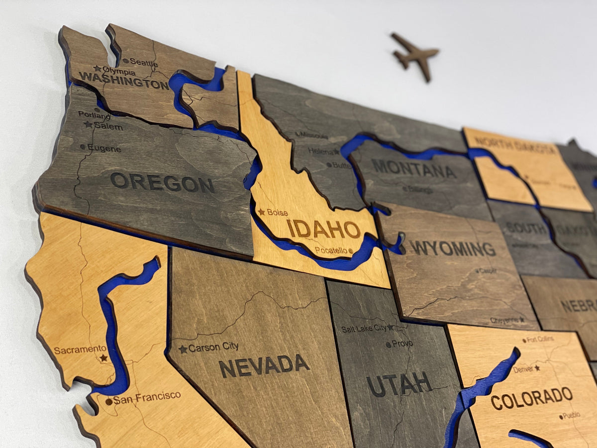 Wooden USA Map – With Rivers, color Brut — buy | FACTURA