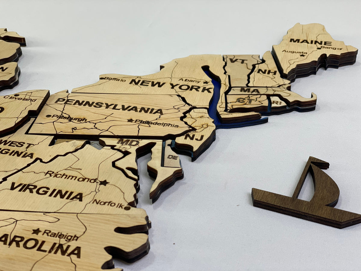 Wooden USA Map – With Rivers, color Natural — buy | FACTURA