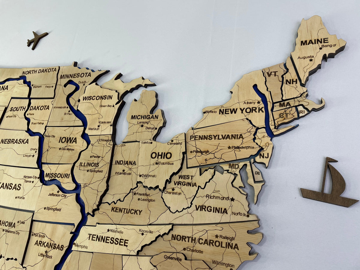 Wooden USA Map – With Rivers, color Natural — buy | FACTURA