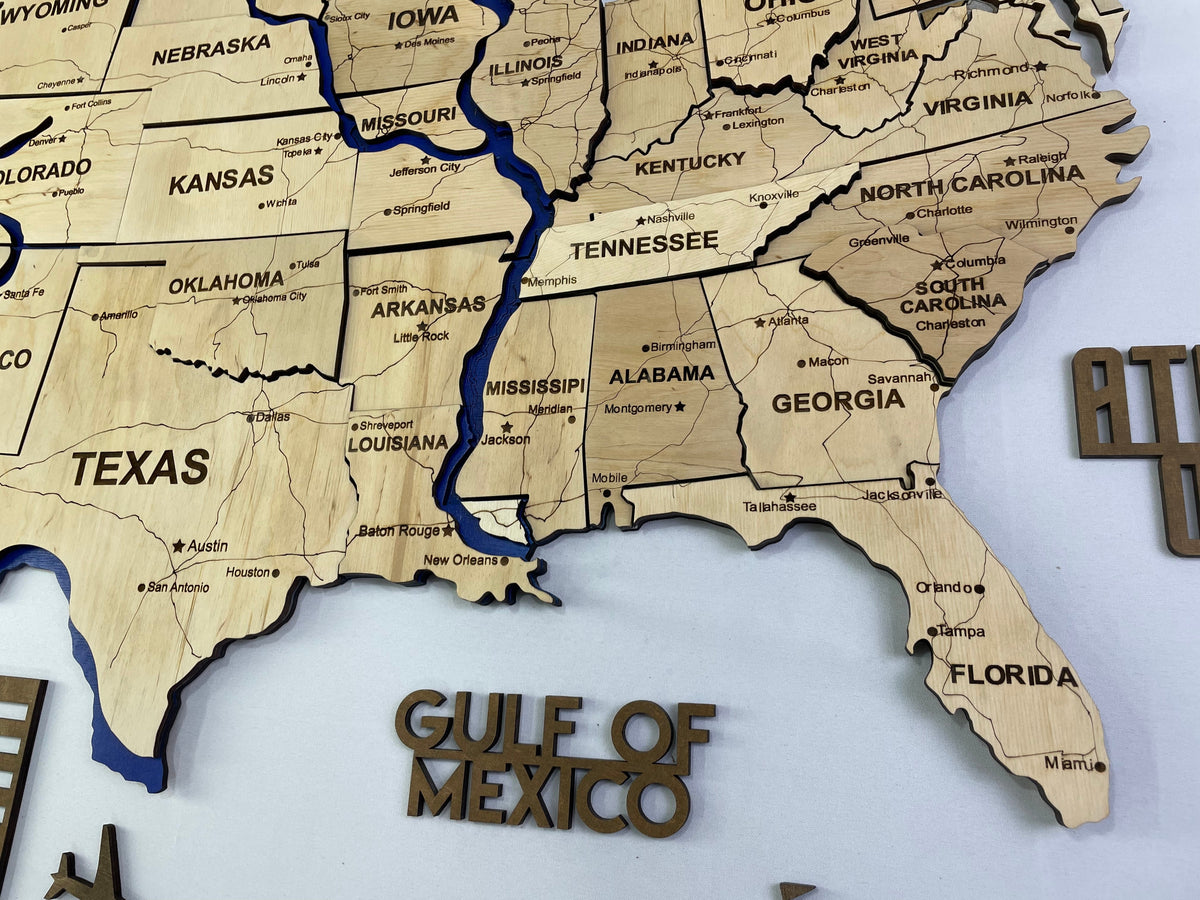 Wooden USA Map – With Rivers, color Natural — buy | FACTURA