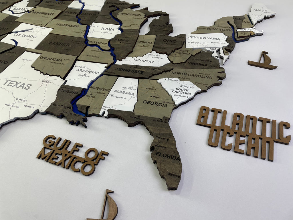 Wooden USA Map – With Rivers, color Black&White — buy | FACTURA