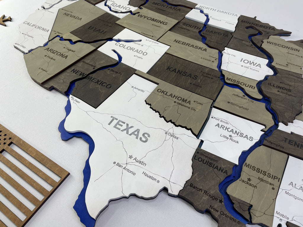 Wooden USA Map – With Rivers, color Black&White — buy | FACTURA