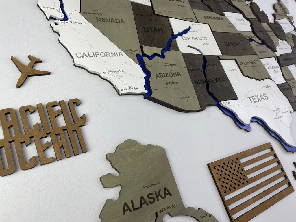 Wooden USA Map – With Rivers, color Black&White — buy | FACTURA