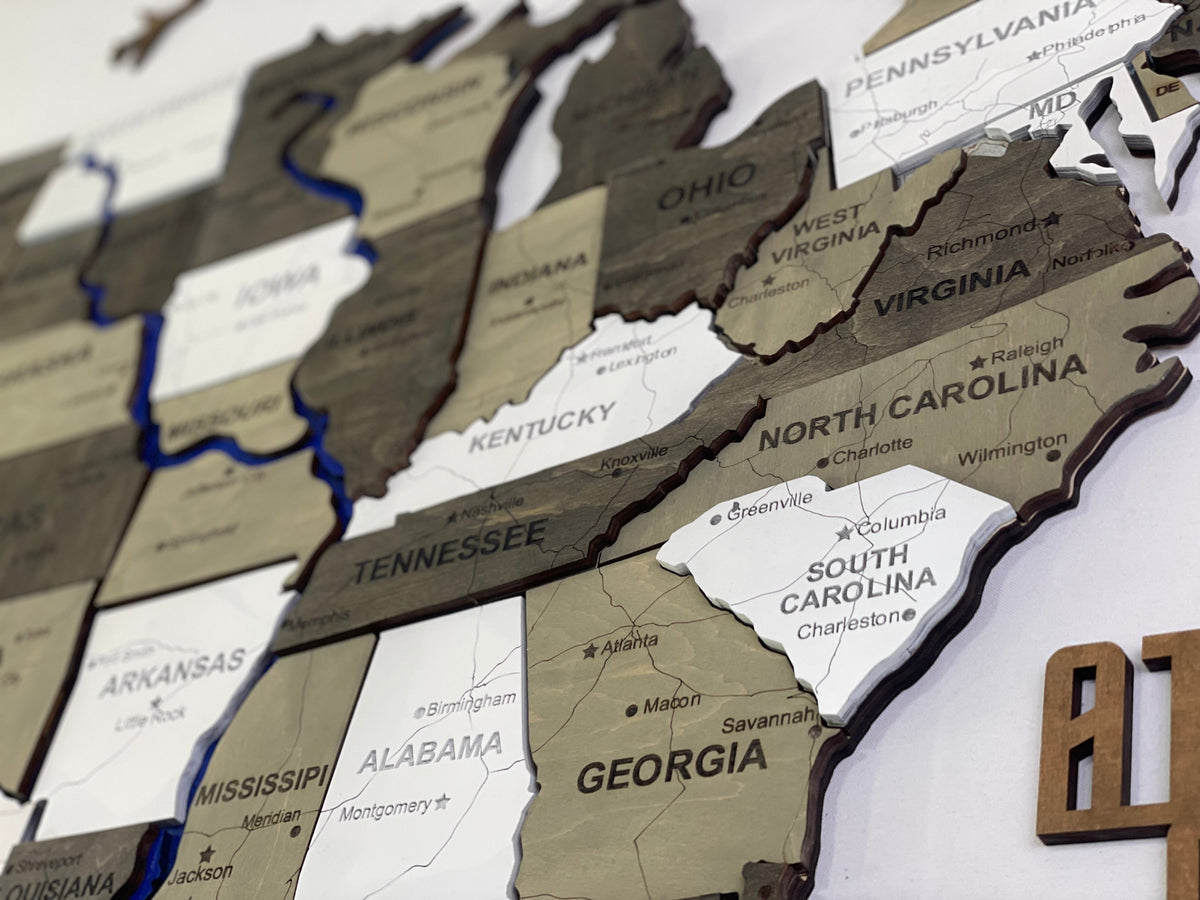 Wooden USA Map – With Rivers, color Black&White — buy | FACTURA