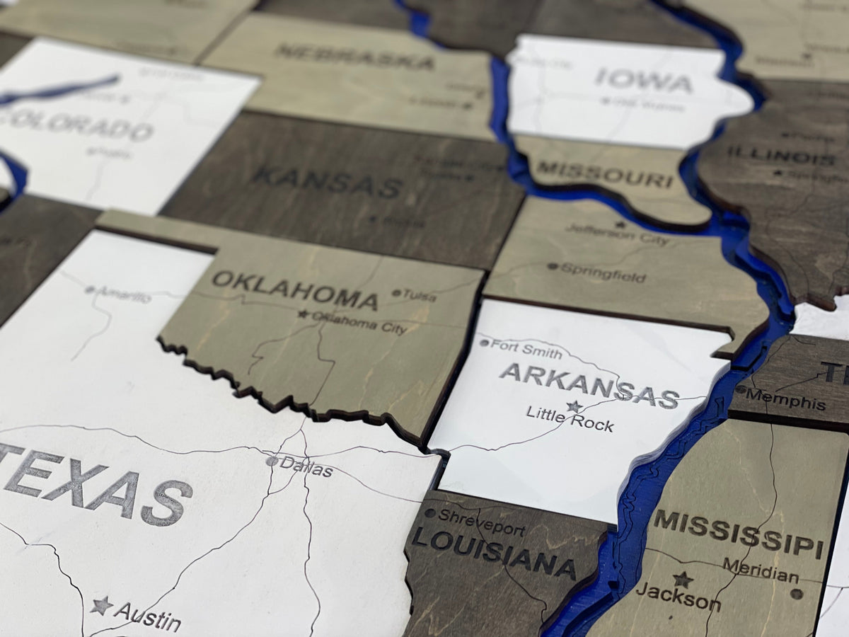 Wooden USA Map – With Rivers, color Black&White — buy | FACTURA