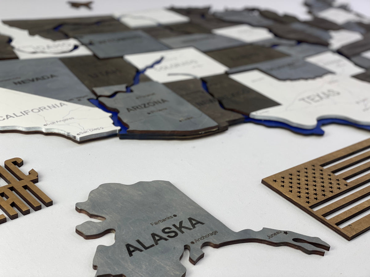 Wooden USA Map – With Rivers, color Loft — buy | FACTURA