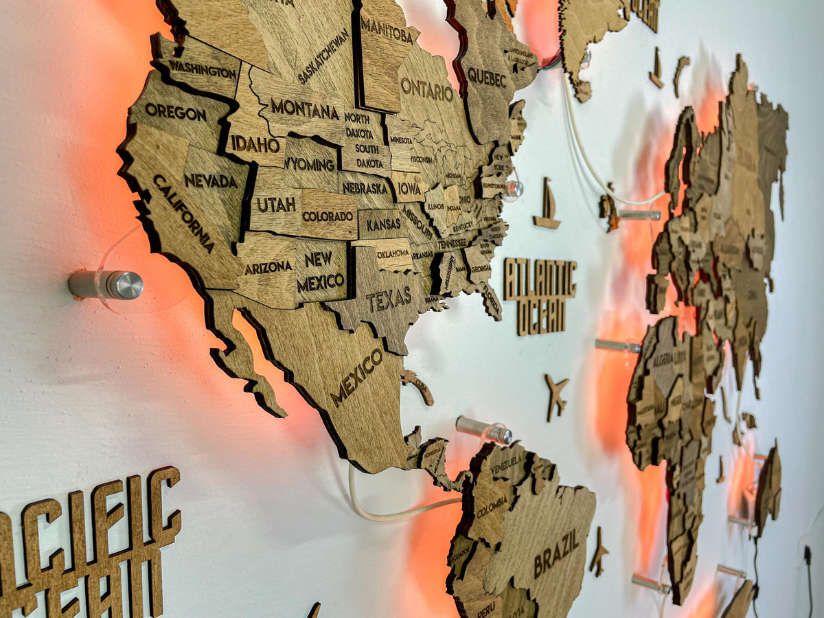 LED 3D Wooden Multilayer world map color Brown — buy | FACTURA
