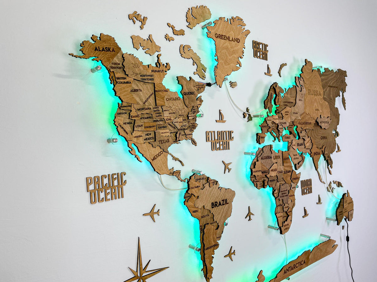 LED 3D Wooden Multilayer world map color Brown — buy | FACTURA