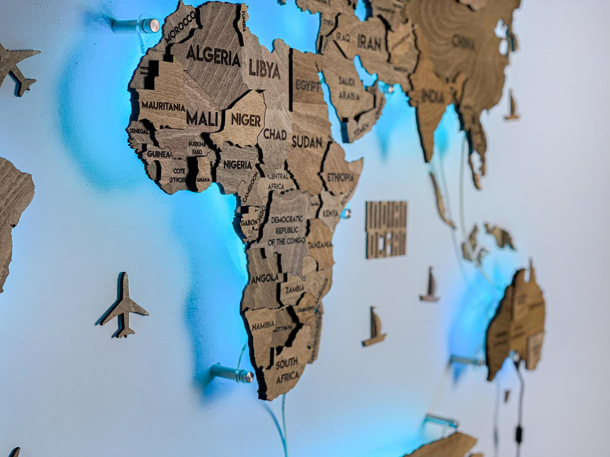 LED 3D Wooden Multilayer world map color Brown — buy | FACTURA