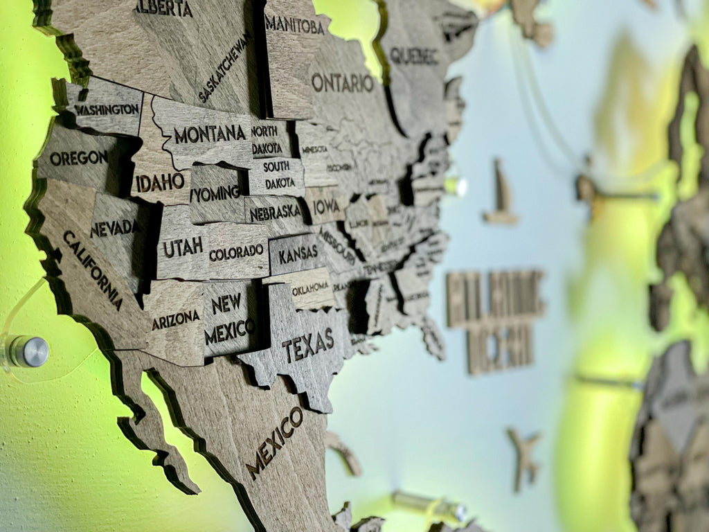 LED 3D Wooden Multilayer world map color Brown — buy | FACTURA