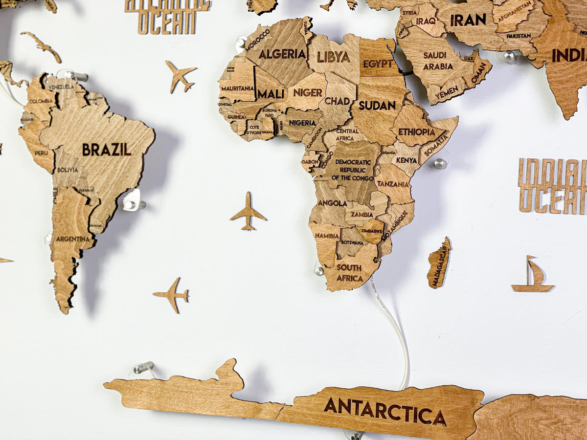 LED 3D Wooden Multilayer world map color Brown — buy | FACTURA