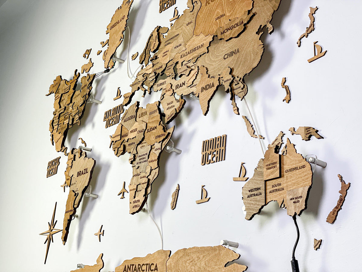 LED 3D Wooden Multilayer world map color Brown — buy | FACTURA