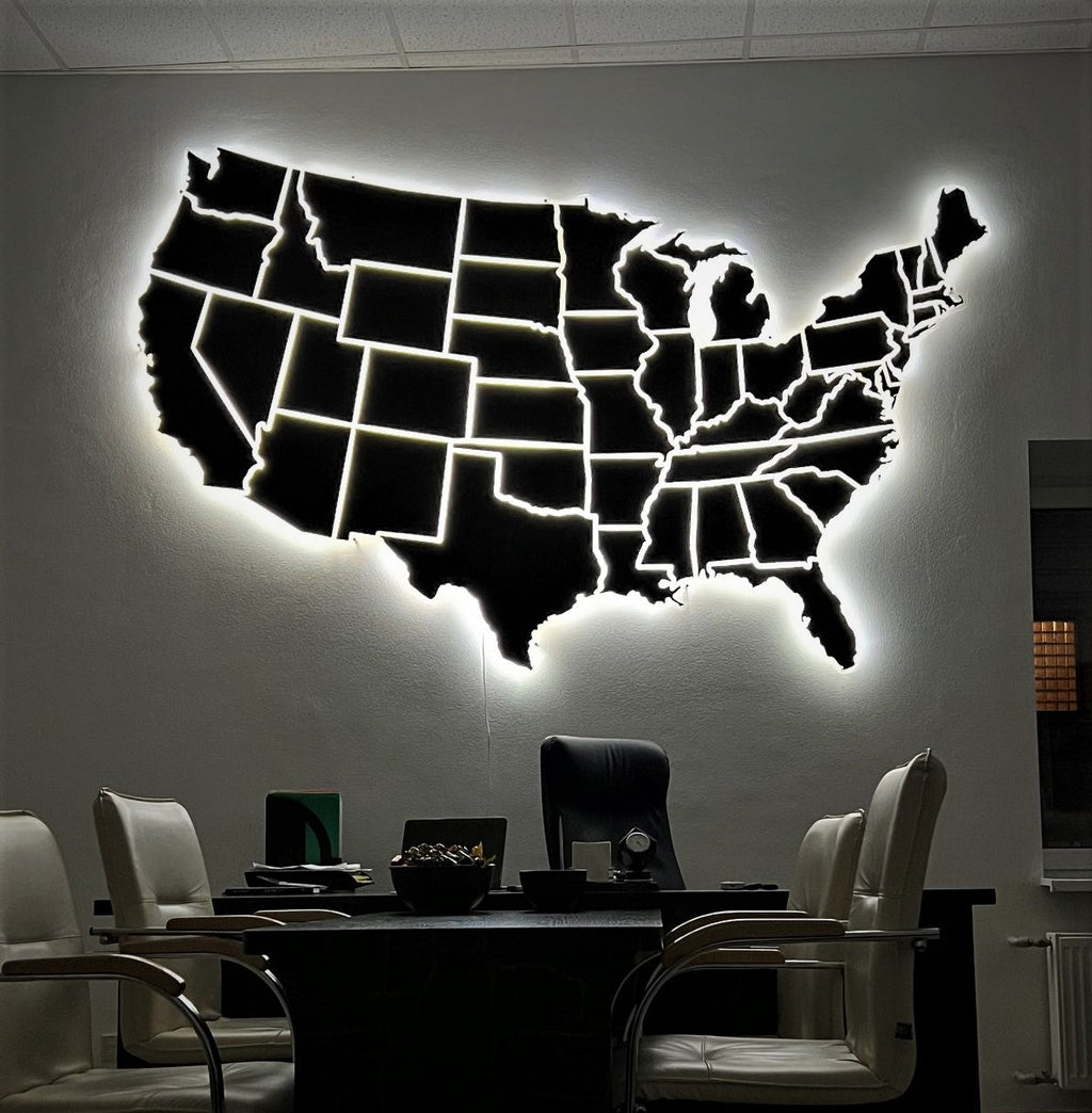 The USA LED map on acrylic glass with backlighting between states color Black — buy | FACTURA