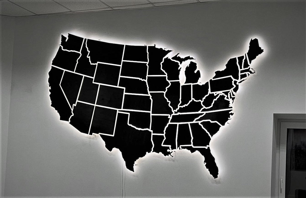 The USA LED map on acrylic glass with backlighting between states color Black — buy | FACTURA