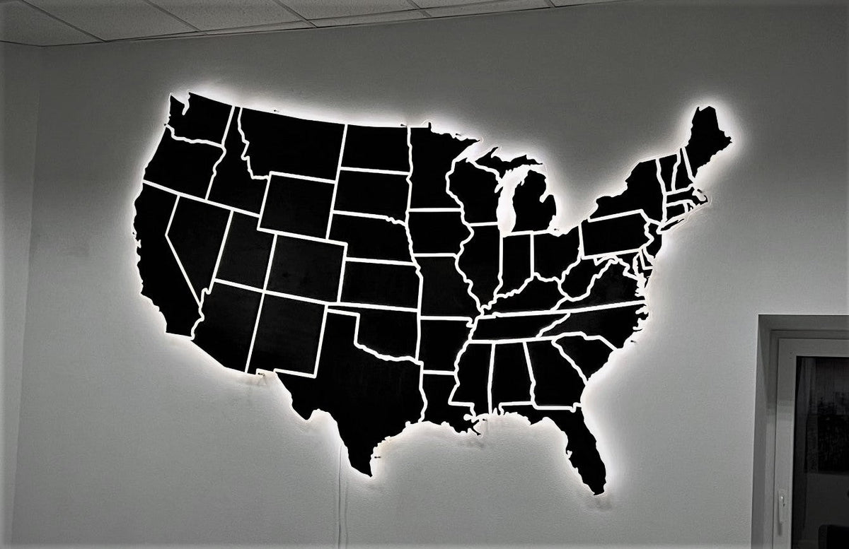 The USA LED map on acrylic glass with backlighting between states color Black — buy | FACTURA