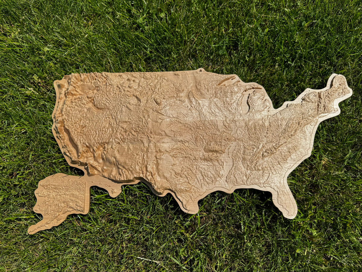 3D USA map Natural, Wooden topographic map — buy | FACTURA