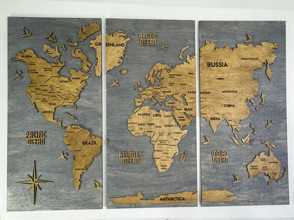 Wooden World Map Panel 2 for Wall with LED Lighting — buy | FACTURA