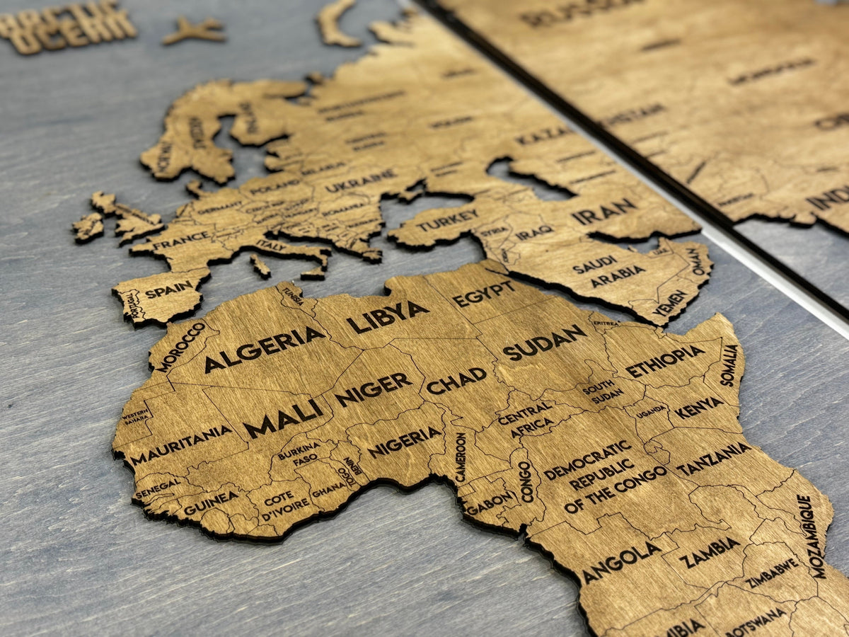 Wooden World Map Panel 2 for Wall with LED Lighting — buy | FACTURA
