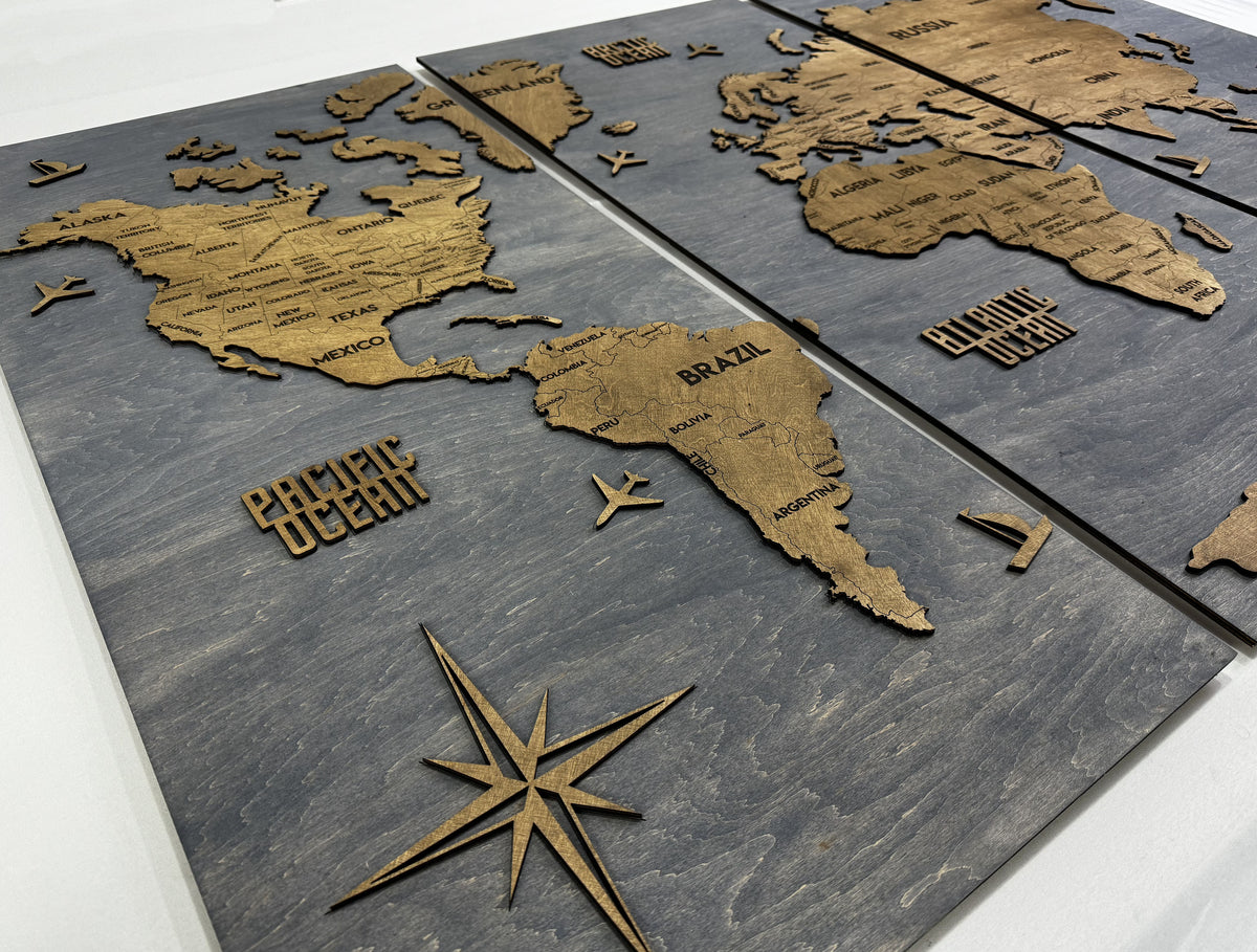 Wooden World Map Panel 2 for Wall with LED Lighting — buy | FACTURA