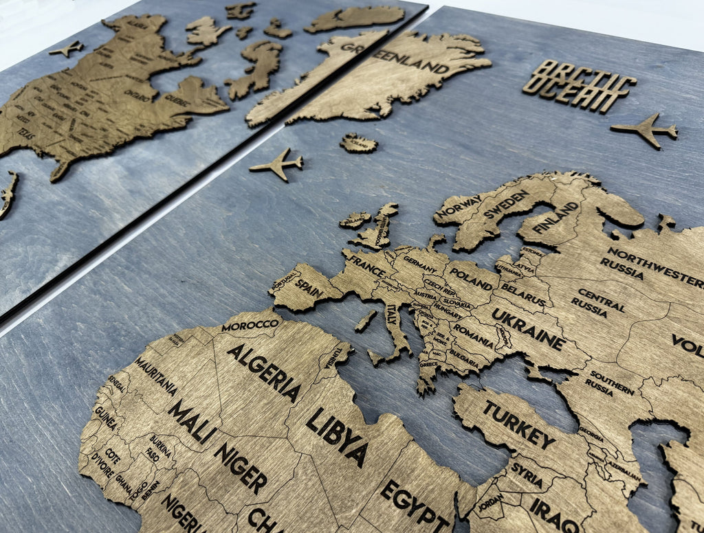 Wooden World Map Panel 2 for Wall with LED Lighting — buy | FACTURA