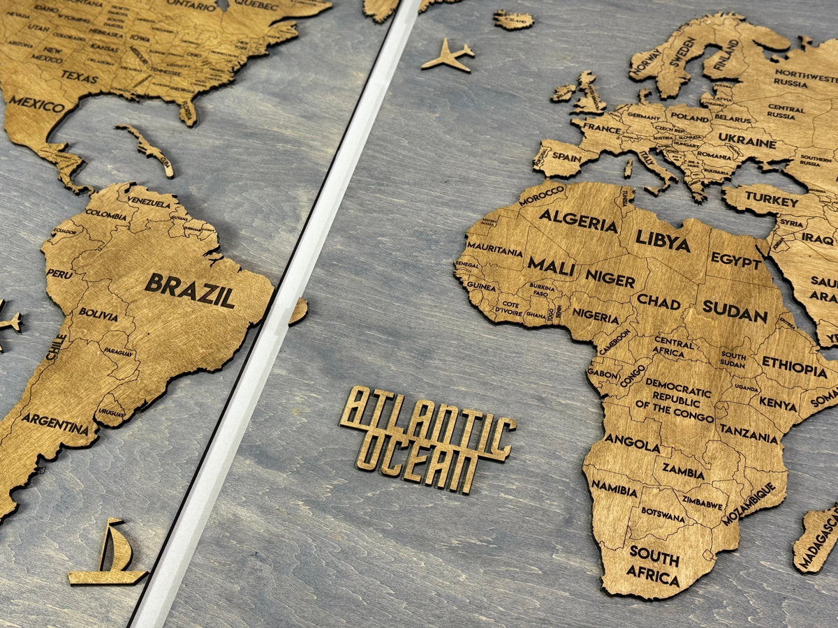 Wooden World Map Panel 2 for Wall with LED Lighting — buy | FACTURA