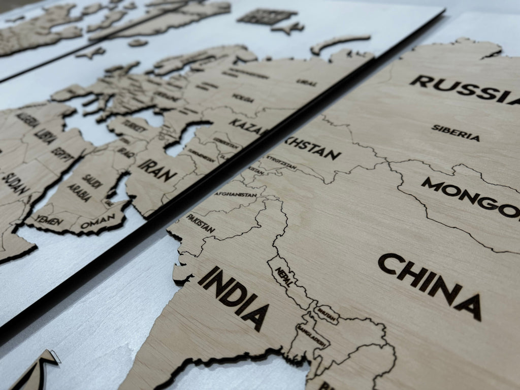 Wooden World Map Panel 3 for Wall with LED Lighting — buy | FACTURA