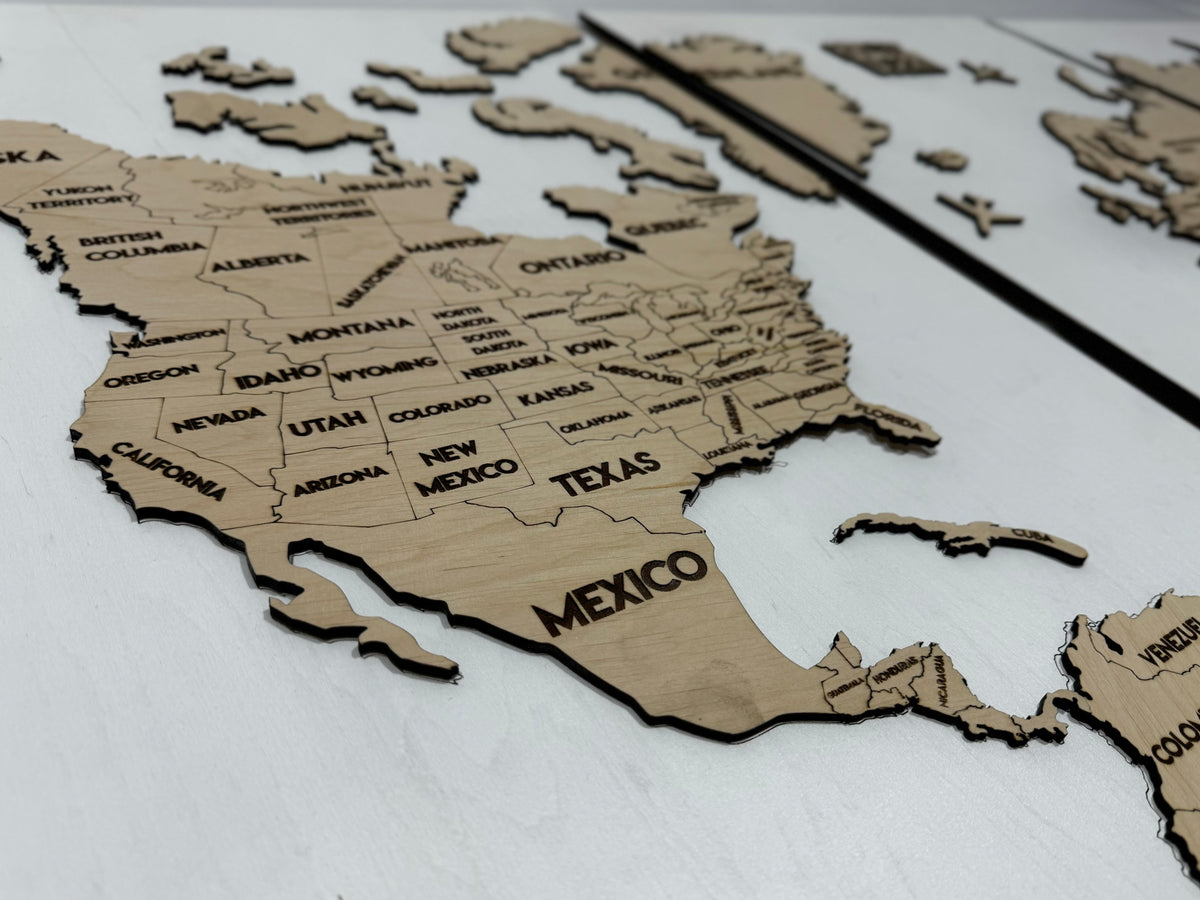 Wooden World Map Panel 3 for Wall with LED Lighting — buy | FACTURA