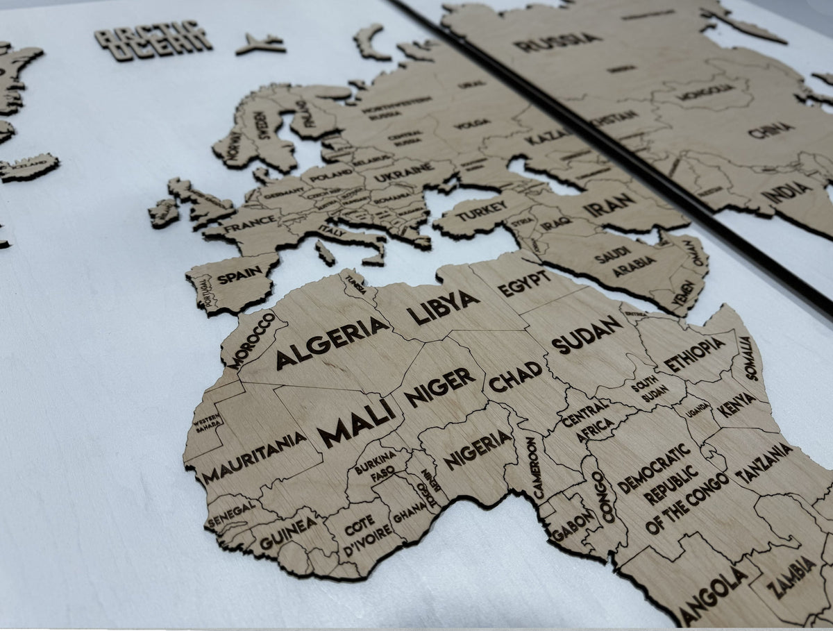 Wooden World Map Panel 3 for Wall with LED Lighting — buy | FACTURA