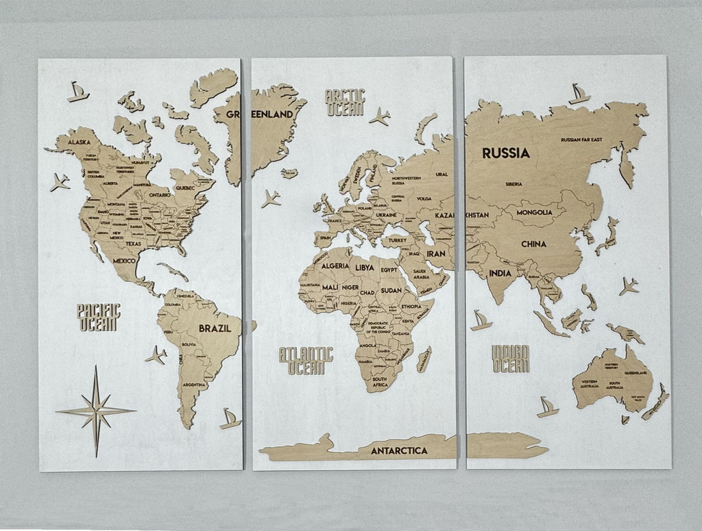Wooden World Map Panel 3 for Wall with LED Lighting — buy | FACTURA